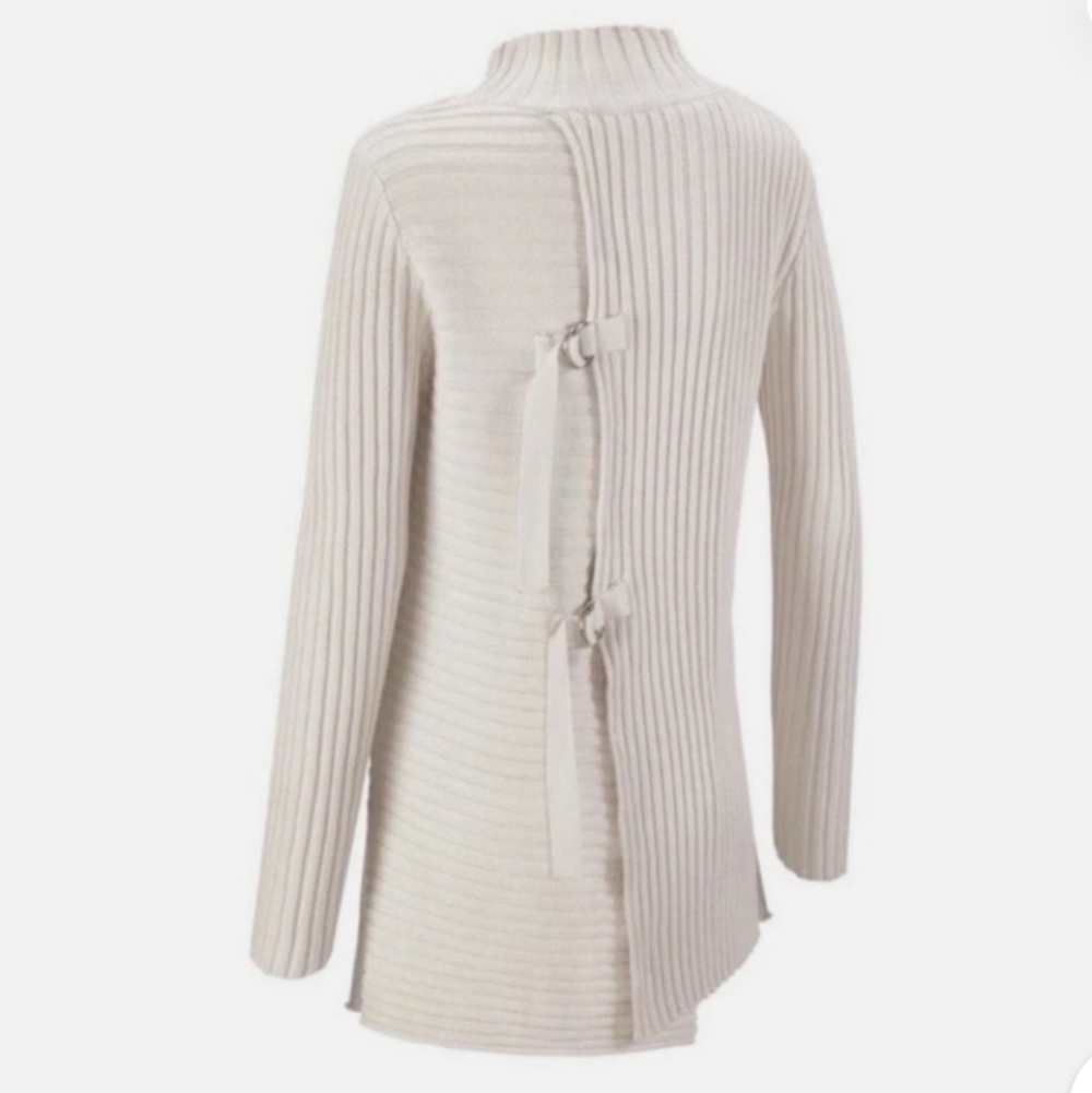 Cabi D-Ring Pullover Sweater Asymmetric Mock Neck Ribbed Knit Sweater Size Small